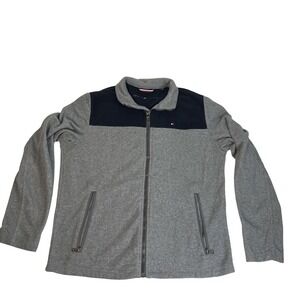 Tommy Hilfiger Jacket Mens Medium Gray Navy Full Zip Fleece Mock Neck Coat
